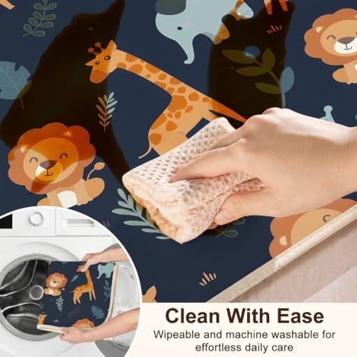 Basumee Splat Mat for Under High Chair, Waterproof & Mess-Proof Floor Mat | 46"×42" Baby Splash Mat, Non Slip Bottom, 4-Layer Fabric, Food & Liquid Catcher, Machine Wash for Boy Girl, Meals, BLW, Craft - color: Dark Blue Giraffe, size: 46x42 Inches
