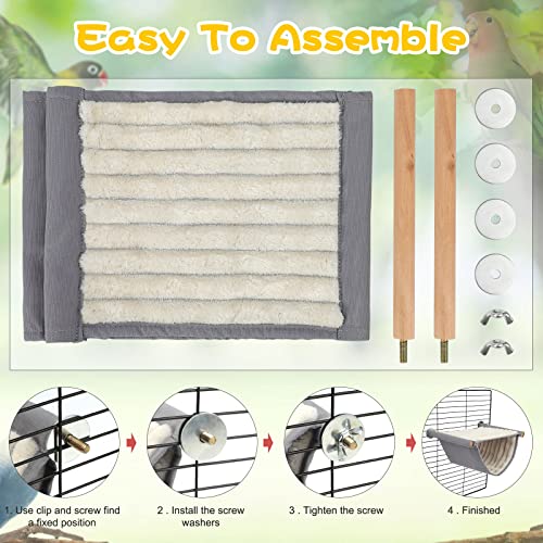 BWOGUE Bird Nest Bed Hanging Hammock, Parakeet Bed for Cage, Cockatiel Bed | Warm Fleece Snuggle Hut, Double-Layer Comfort, Wooden Perch Setup, Washable Hammock - color: Grey, size: Medium (9"x7.2")