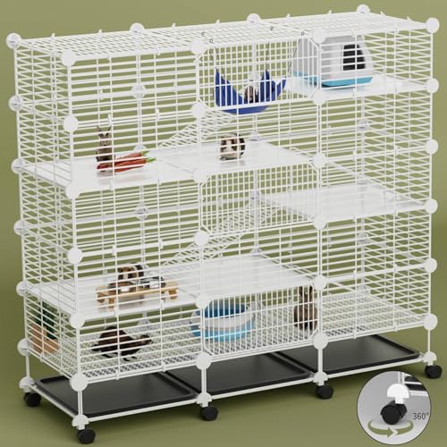 STILLCOVE 5-Tier Guinea Pig Cages Indoor: Small Animal Playpen with Trays | with Platforms and Ramps, Universal Wheels, C&C Pet Enclosure for Rabbit, Bunny, Hamster, Rat, Chinchilla, Hedgehog, Rodent - size: 42.9" x 14.6" x 40.9"