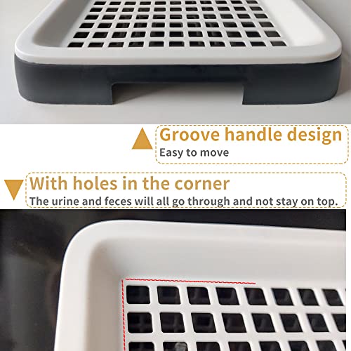 Guinea Pig Litter Box, Small Animal Cage Potty Tray, Detachable Grid Pan | Black-and-white PP litter tray with detachable grid, low entry and side grips for guinea pigs and other small pets