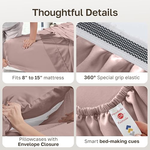 California Design Den 100% Egyptian Cotton Full Sheet Set, Dusty Rose | Backed by Good Housekeeping Seal, Light & Airy Soft Sateen, 15" Deep Pocket, All-Around Elastic, Durable, Easy Care 4pc Set - color: Dusty Rose, size: Full