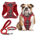 GAMUDA Small Dog Harness Collar and Leash Set, Step in No Chock No Pull Soft Mesh Adjustable Dog Vest Harnesses Plaid Reflective for Dogs Puppy Cats Kitten Rabbit (Red, L) - color: Red, size: L