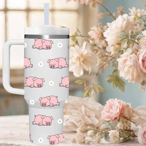 AMZUShome Pig Gifts.40oz Pig Tumbler with Handle.Pig Lover Cup Gift.Birthday Christmas Pigs Tumblers Gift for Women Men. - style: Pig