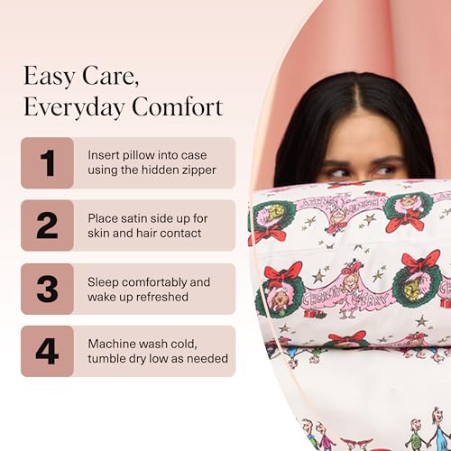 The Grinch x Kitsch Satin Pillowcase with Zipper for Hair & Skin - Softer Than Silk Pillow Cases, Cooling Satin Pillow Case, Machine Washable, Wrinkle-Free Pillow Cases Standard Size 19x26 - Cindy Lou - color: Cindy Lou, size: Standard/Queen (1 Pack)