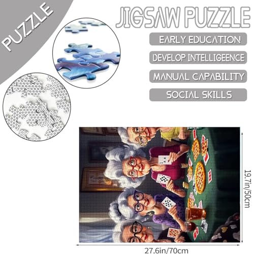 Old Woman Jigsaw Puzzles 1000 Pieces for Adults, Families(Girl,Lady,Pizza,Playing Card,Red Wine,Friends) Pieces Fit Together Perfectly 19.7''x27.6''inch Romantic Friendship Frameable Magic Puzzle Art - color: Artwork-08