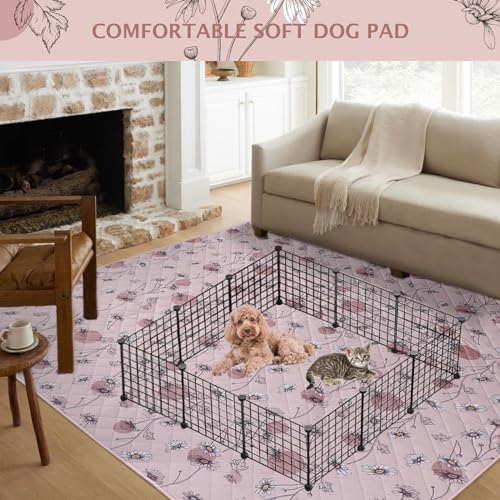 IEUUMLER Washable Pee Pads for Dogs, 1 Pack Non-Slip & Waterproof Pack Whelping Pad, Reusable Washable Puppy Potty Training Pad with Fast Absorbent for Playpen EU007 (Pink Daisy, 63"X63"-1pcs) - size: 63"X63"-1pcs