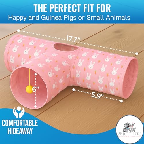 Tunnels with 3-Way Entrance - Cozy, Washable Guinea Pig Hideout - Interactive Cage Toys (Pink Bunnies) - color: Pink Bunnies