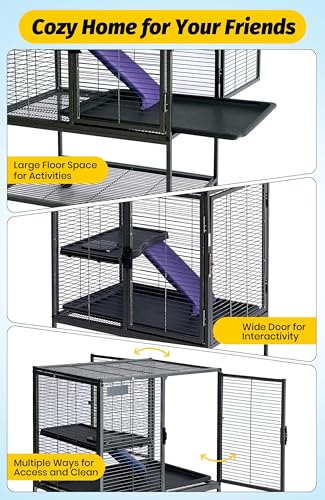 Multi-Level Metal Small Animal Cage, Removable Tray & Ramp, Lockable, BPA-Free, Indoor/Outdoor Use,for Ferrets, Hamsters, Chinchillas, Rabbits, Guinea Pigs, Hedgehogs, Gerbils - size: 24''Lx17''Wx34''H