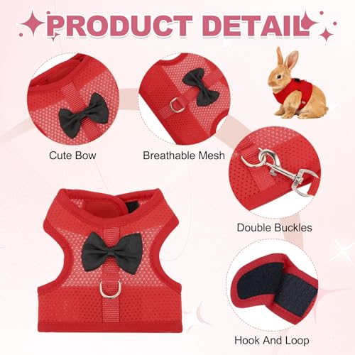 Rabbit Harness and Leash, Small Pet Cute Vest Harness Leash Soft Adjustable Buckle Breathable Mesh (M, Red) for Bunny Kitten Small Pig Puppies Camping Hiking Training - color: Red, size: M