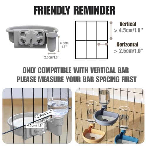Automatic Pet Food Water Dispenser, Auto Gravity Pet Feeder Water Bottle Set for Crate, Feeding Station for Small Dog Cat Rabbit Guinea Pigs Chinchilla Ferret Hedgehog (Gray) - color: Gray