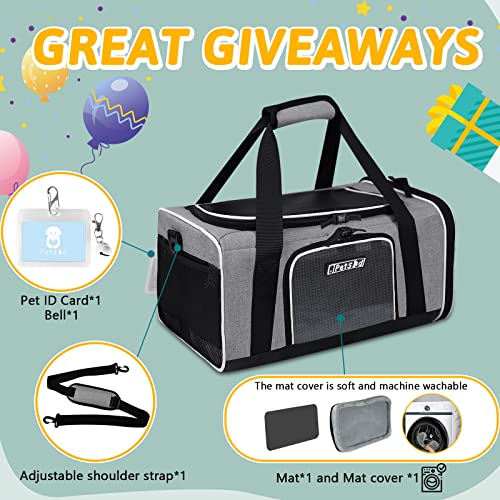 Small Pet Carrier 17" L x 11" W x 9.5" H Airline Approved, Grey | for Alaska Airlines, Lockable Safety Zippers and Anti-Scratch Mesh, Pets Under 10 lbs - color: Grey, size: 17.0"L x 11.0"W x 9.5"H