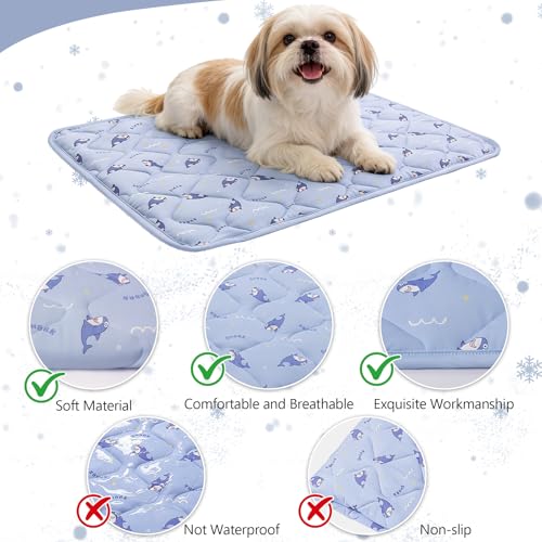 Pet Summer Cooling Blanket - 22.8" x 35.0" Double-Sided Mat Dog Puppy Self ice Cat Pad Bed Cover for Home Outdoor Sofa Sleeping Washable Portable Lightweight Small Medium Large (Blue Shark, S) - color: Blue Shark