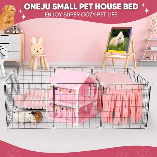 Guinea Pig Loft Bed - Small Pet Bunk Bed, Guinea Pig Hammock with Fleece Forest Hideout, Ideal for Rabbits, Ferrets and Chinchillas, Pink