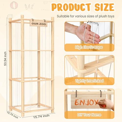 Woodure Stuffed Animal Storage & Organizer, Wooden Cute Zoo Toy Holder for Toddler Rooms, Playrooms & Bedrooms - color: Natural