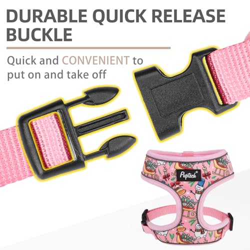 PUPTECK Soft Mesh Christmas Dog Harness and Leash Set Pet Puppy Cat Comfort Padded Vest No Pull Harnesses, Bright Pink, S - color: Pink (Snowmen), size: S (NECK: 12", CHEST: 14"-18")