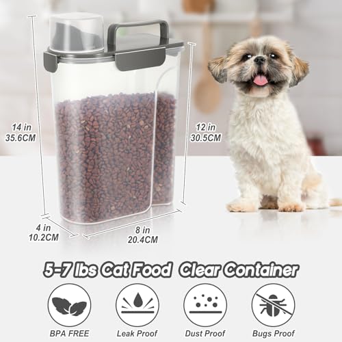 LEAWALK 5-7Lbs Cat Dog Pet Food Storage Container with Large Nozzle Design/4 Safety Buckles/Double-Layer Sealing Strips/Handle/Measuring Cup is Easy to Clean and Does -Khaki - color: Khaki, size: 5L-1pack