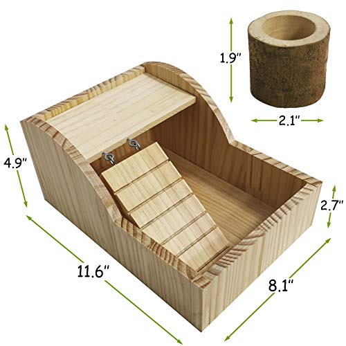 kathson Hamster Sand Bath Box Wooden Small Animals Shower Room Chinchilla Digging Sand Bathtub Container with Climbing Ladder Bowl for Dwarf Syrian Mice Mouse Gerbils Hedgehog