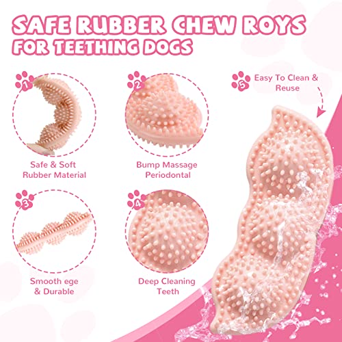 ABRRLO 6 Pack Puppy Teething Toys Cute Pink Puppy Chew Toys for Teething Small Breed Dog Chew Toy Interactive Pet Toy Set for Puppies to Keep Them Busy Soft Durable Small Breed Doggy Chewing Ball - color: Pink