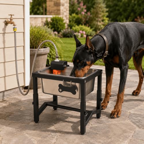 2.8 Gallon Elevated Large Dog Water Bowl, Automatic Dog Water Bowl Dispenser, 4 Adjustable Height Raised Dog Bowl Stand for Large Breed Relief Joint Pressure, Easy Clean for Indoor & Outdoor Uses - size: 360 oz