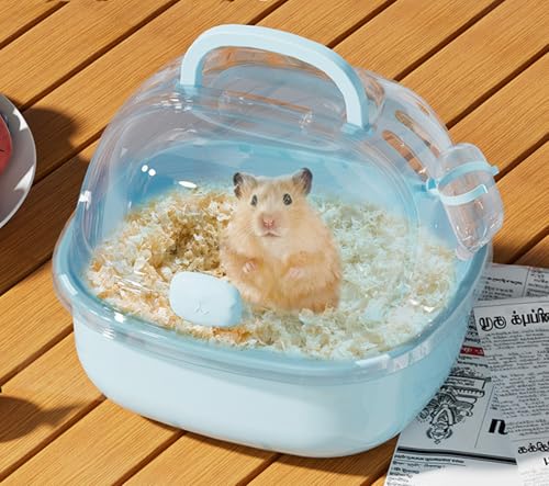 Small Animal Carrier Cage with Water Bottle, Portable Hamster Travel Case | for Small Pets, Gerbils, Mice, Dwarf Hamster (Blue) - color: Blue