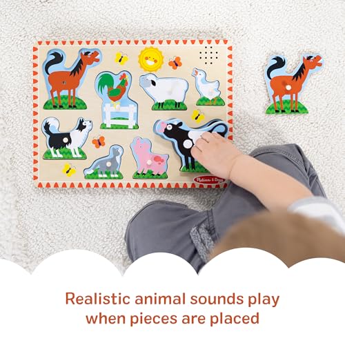 Melissa & Doug Farm Animals Sound Puzzle – 8-Piece Wooden Peg Puzzle with Light-Activated Sounds, Music Learning Toy for Toddlers and Preschoolers Ages 2+ - size: 11.95 x 8.8 x 1.05, style: Farm Animals
