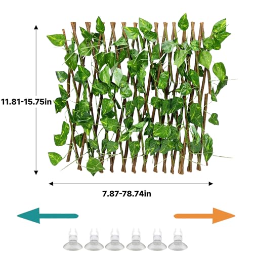 Reptile Hermit Crab Climbing Wall Toys, Bearded Dragon Climb Tank Accessories, 15.75 in Evergreen Leaves Retractable Hedge Fence Background,Gecko Spider Aquarium Decoration with Suction Cups - color: Evergreen Leaves Reptile Climbing Wall