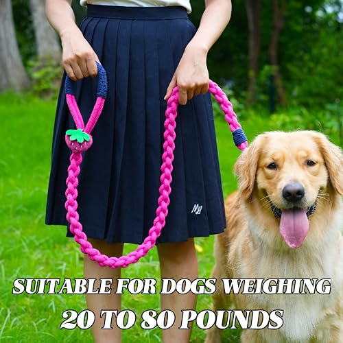 4FT Heavy Duty Braided Rope Dog Leash, Soft Cotton Design with Locking Clip for Medium & Large Dogs – Ideal for Walking & Training (Rose red) - color: Rose red