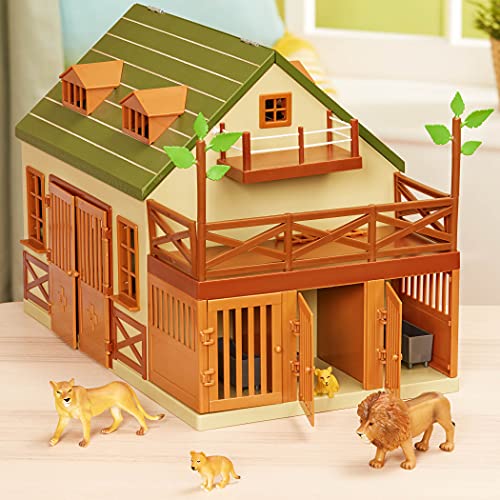 Terra by Battat Animal Hospital Wooden Vet Clinic Toy Barn Playset | 15-piece wooden animal hospital with openable rooftop, ladder, 5 fences, 2 trees, exam table and scale, Playsets, 3+ Years - style: Wooden Vet Clinic