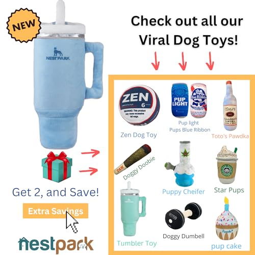 Nestpark Tumbler Cup Funny Dog Toy - Parody Plush Squeaky Crinkle Dog Toy (Chambray Blue) - color: Chambray Blue