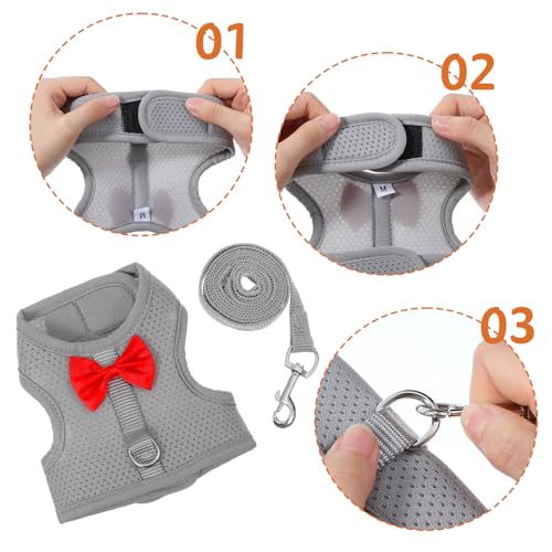 Bunny Harness and Leash Set, Soft Breathable Mesh Rabbit Leash Vest with Safety Buckles, Lightweight Escape-Proof Walking Gear for Rabbits, Kittens, Ferrets, Guinea Pigs, Grey M - color: Grey