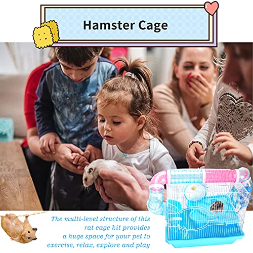 Hamster Cages and Habitats, A Wire Rat Cage with a Large Space for Dwarf Hamsters, Guinea Pig, Gerbils, Mouse or Other Small Animal Cage. - color: Blue