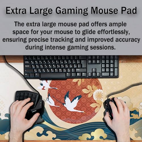 Gaming Mouse Pad Japanese Great Wave Blue Desk Pad, Big Mouse Pads Office Desk Pads, Mouse Mat Non-Slip Rubber Base Waterproof with Stitched Edges, 35.4 X 15.7 inch Oriental Pattern - color: Oriental Pattern