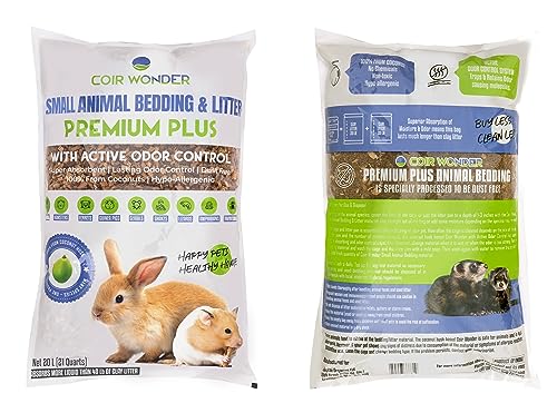 Small Animal Bedding – 20 L –– Coco Chip Fiber Bedding Substrate for Guinea Pig, Hamster, Rabbit, Bunny Litter, Tortoise, Turtle, Reptile, Snake Habitat - Activated Charcoal Odor Control