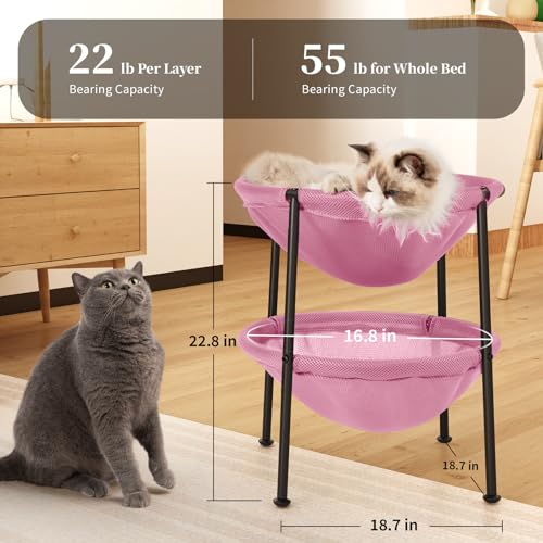 Double Cat Bed Pink, Breathable for 2 Cats, 22.8in x18.7in x 18.7in | Cat Supplies Pet Supplies Whole Wash Stable & Breathable Easy Assembly Indoors Outdoors, 16.9 in x 16.9 in x 9.5 in - color: Pink, size: 18.7"L x 18.7"W x 22.8"Th (Mesh)