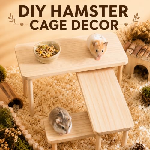 3-Piece Wooden Hamster Platforms – Large, Medium & Small Play Stands for Dwarf, Gerbils, Mice, Degus, Squirrels & Other Small Pets – Cage Accessories for Climbing, Chewing, Hiding & Exploring