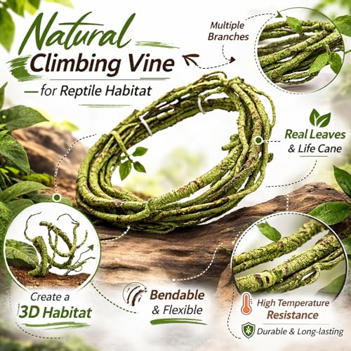 HERCOCCI Reptile Vines, Flexible Jungle Climbing Vines Terrarium Plastic Plants and Leaves Tank Accessories Decor for Gecko Snake Lizard Bearded Dragon Hermit Crab Frog