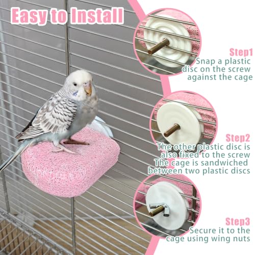 4PCS Bird Beak Grinding Stone,Parrot Perch Stands,Parakeets Platform Chewing Toys Calcium Pumice Lava Foot Claws Trimmer Climbing Ledge for Cockatiel Budgie Conure Lovebird(Pink) - color: 4Pack Pink | S