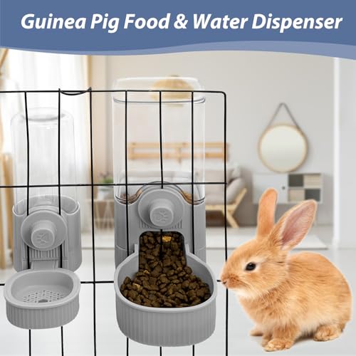 Fhiny Rabbit Water Bottle, 18oz Hanging Guinea Pig Water Bottle No Drip Gravity Automatic Bunny Water Dispenser for Cage Rabbit Waterer for Guinea Pig Bunny Chinchilla Ferret Cat Puppy - color: Grey