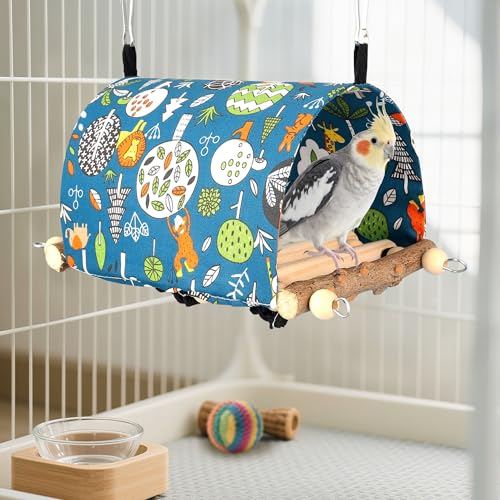 Bird Nest House for Cage Hanging Hammock Shed Hut Wood Stand Base | Snuggle Bird Cage Hanging Nest Tent with Wooden Perch Base Hideaway Bird Hut for Parakeet Cockatiel Conure Finches Love Bird - style: New Style