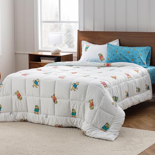 Berkshire LIG Printed Reversible Microfiber Comforter Set–5-Piece, Ultra Soft All-Season Bedding, Wrinkle & Fade Resistant, Twin, Dancing White - color: Dancing White, size: Twin