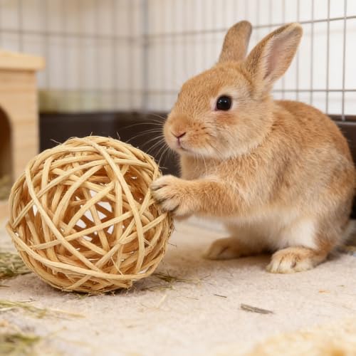 1pc Bunny Chew Grass Balls, Rolling Chew Toys for Small Animals, Natural Chew Grass Toys and Bunny Treats for Rabbits, Guinea Pigs, Hamsters, Mice Teeth Grinding(Random)