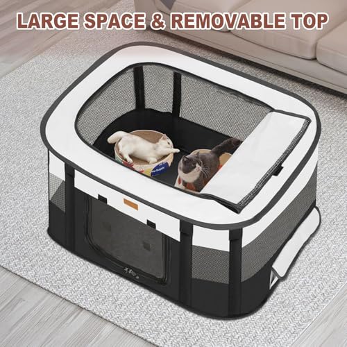 Dog Playpen - Foldable Cat Play Pens for Pubby,Kitten, Rabbit,Portable Pet Tent with Carring Bag for Indoor/Outdoor Travel Camping (Black-Large) - color: Black, style: Large