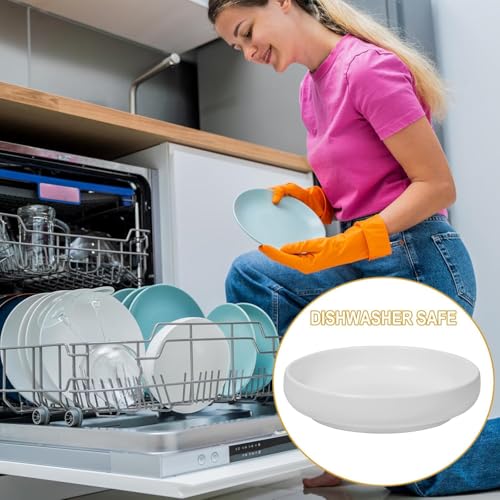 Shallow Elevated Cat Bowls with Bamboo Stand, 6.1 Inch Wide Ceramic Cat Dish Whisker Friendly, 2 Pack Pet Food and Water Plates - color: White elevated