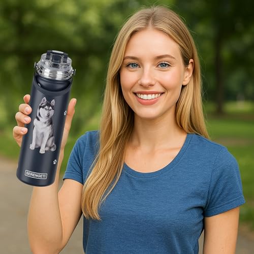 E&S Pets SERENGETI 24 Oz Water Bottle Stainless Steel with Spill Proof Lid - Double walled Vacuum Insulated water flask - Realistic 3D Print of your favorite dog (Siberian Husky) - color: Siberian Husky