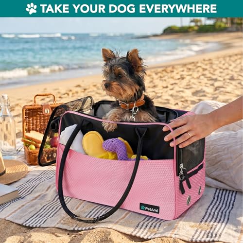 PetAmi Dog Purse Carrier for Small Dogs Cats, TSA Airline Approved Soft-Sided Pet Carrier with Pockets, Ventilated Travel Tote Bag with Bed & Shoulder Strap, Puppy Kitten, Max 12 lbs, Pink - color: Pink