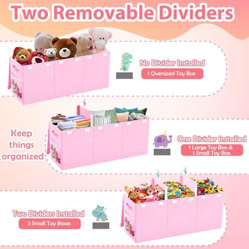 Large Toy Storage Box with Lid & Dividers, Collapsible Kids Toy Chest, Pink | Toy Box for Boys, Girls, Nursery, Bedroom, Living Room, Playroom, 40X14X16 inches - color: Extra Large Pink