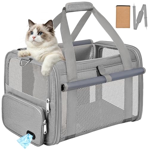 Cat Carrier Top Load, Privacy Curtains Soft Pet Travel Bag Airline Approved | Collapsible Soft-Sided Cat/Dog/Pet Carrier for Small Cats Dogs Puppy Under 16 lb, Washable Kitten Mesh Cage (16.9x10.8x10.8) - color: Gray