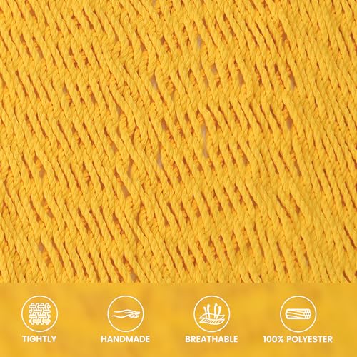 Lazy Daze XL Handwoven Caribbean Rope Hammock, 2+ Person Hammock | 13FT Polyester Outdoor Hammock with Spreader Bars & Straps & Carabiners, 500lbs Capacity for Outside, Patio, Yellow - color: Yellow