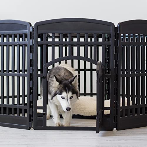 IRIS USA 8-Panel Dog Playpen, Pet Enclosure, Black | Pet Containment, Multi-Shape Setup, Flexible Boundary, Custom Pen Configuration, Tool-Free Assembly, Secure Door Latch - color: Black, size: 8 Panel - 34" H