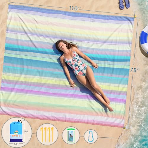 BYDOLL Beach Blanket Waterproof Sandproof,78''X81''/78''X110'' Large Sand Free Oversized Lightweight Sand Resistant Blanket, Picnic Mat for Beach Travel Camping Hiking Essentials - color: Rainbow, size: 78''X110"